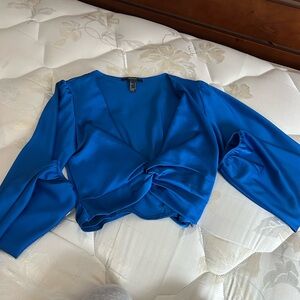 Forever21 Satin Elegant Blue Women's Top